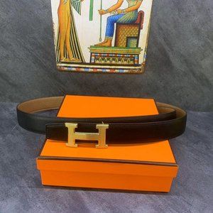 Hermes H Belt with Gold Buckle